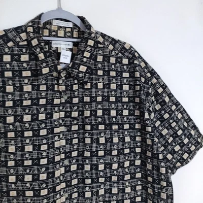 Pierre Cardin Mens Black Beige Geometric Cotton Shirt Short Sleeve Size XXL - Image 1 of 4