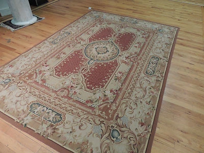 Alfombra Oriental Diseño Aubusson Francés 5x7, 5x8 Beige Rojo Gris Lana  Foto 1 de 4