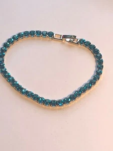 Blautopas Tennisarmband 10 kt. Weißgold Finish - Bild 1 von 3