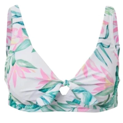 Top de bikini retro con aros Venus talla 36D jardín tropical rosa verde vacaciones Foto 1 de 3