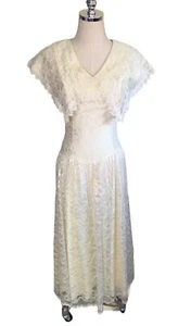 VINTAGE Scott McClintock Cream Yellow Dress Womens 4 Lace Sleeveless Made In USA - Picture 1 of 8
