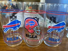 1980's Mobil ~ 3 NFL  BUFFALO BILLS Drinking Glass