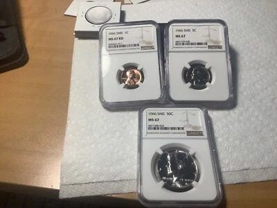 1966 SMS Penny , Nickel, Half Dollar MS67 - Image 1 of 2