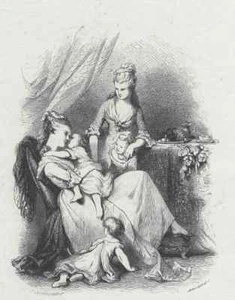 MÜTTER mit ihren KINDERN - Tony JOHANNOT - 1845 - OriginalHolzschnitt zu JULIE - Picture 1 of 1