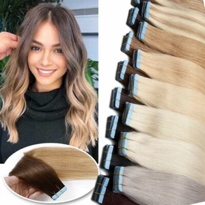 Invisible Tape in Real Human Hair Extensions Seamless Skin Weft Premium RemyHair - Picture 1 of 124