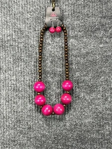 Paparazzi Schmuck Halskette Ohrring Set Rosa Holz Perlen NEU  - Bild 1 von 5