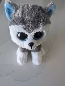 Ty Beanie Boos Tysilk Slush 10" Plush Husky Puppy Dog Big Blue Glitter Eyes - Picture 1 of 3