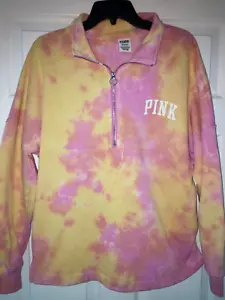 Victoria's Secret Pink Varsity Half Zip Pullover Sweatshirt Sz. S Tie Dye Logo - Picture 1 of 5