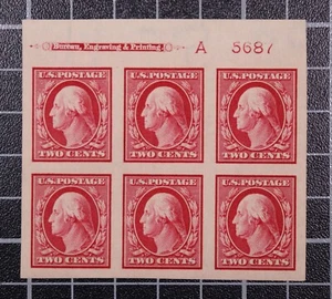 Scott 384 2 Cents Washington OG MH Plate Block Top # 5687 SCV - $170.00 - Picture 1 of 2