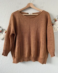 Maglione Demylee New York 100% lino marrone maglia aperta crop slouchy M Lagenlook - Foto 1 di 10