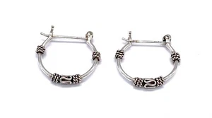 925 Sterlingsilber Bali Balinesisch Klappreifen Ohrringe Druckknopfverschluss - Bild 1 von 4