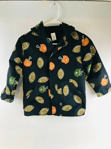 Gymboree Rain Coat Kids-Boys Size Small 5-6 Navy Blue Hoodie Football Design - Picture 1 of 7