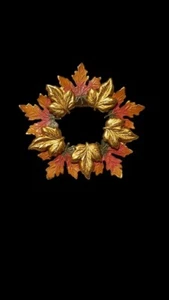 Autumn Leaf Brooch Pin Round Circle Wreath Enamel Maple Leaves - Picture 1 of 3