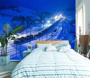 3D Snow Train G1276 Transport Wallpaper Mural Self-adhesive Removable Honey - Picture 1 of 8