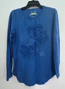 Earth Yoga Damen Tunika Top Gr. Large blau Strass Bio Baumwolle Bambus - Bild 1 von 4