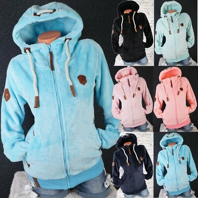 Damen Kuschel Teddy Fleece Sweat Jacke Kapuze Hoodie Übergangsjacke Uni S-3XL - Bild 1 von 4
