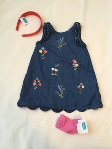 3er Set, Mayoral Mädchen Jeanskleid 3 Jahre, Kinder Platz Stirnband & Socken - Bild 1 von 12