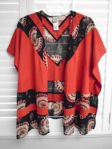 CHICOS Orange Black Print SS Open Front BOHO Cover Up Cardigan Kimono S/M - Picture 1 of 12