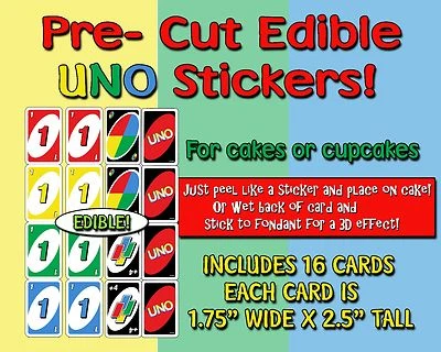 PREMIUM ICING IMAGES HOUSE BRAND EDIBLE Uno cards Cake Stickers! cut outs side of cake Sugar topper cupcakes easy