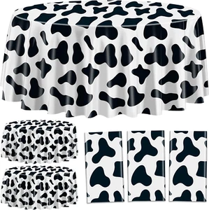Cow Print Tablecovers, round Cow Print Plastic Tablecloths, Farm Animal Party Su - Picture 1 of 15