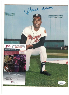 Hank Aaron Atlanta Braves Signed 8x10 Photo Mounted on Album JSA Certified  - Image 1 of 2