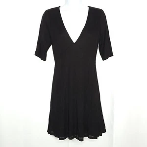 Silence & Noise Ribbed Knit V Neck Dress M Short Sleeve Empire Waist Black - Picture 1 of 8
