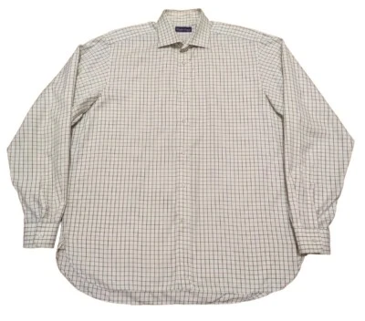 Ralph Lauren Purple Label Dress Shirt 17 Ivory Check Button Up Standard Cuffs - Image 1 of 4