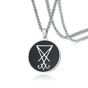 Retro Sigil of Lucifer Men Pendant Necklace Pagan Occult Satanic Inverted Cross - Picture 1 of 7