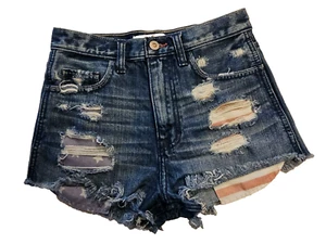 Hollister American Flag Shorts 0 24 High Rise USA Stars Stripes Distressed Jeans - Picture 1 of 9