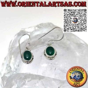 Orecchini in argento 925 ‰ con agata verde naturale ovale sfere e treccia - Foto 1 di 4