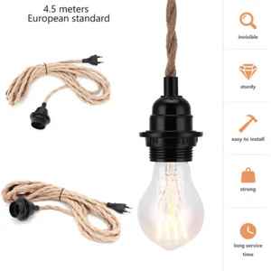 4.5m E27 Vintage Hängelampe Seil Pendelleuchte Jute Tau Deckenlampe mit Stecker - Bild 1 von 11