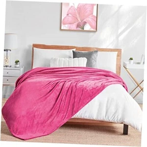 Fleece Blanket Plush Throw Fuzzy Lightweight (Queen Size 90"x90" Hot Pink - Picture 1 of 4