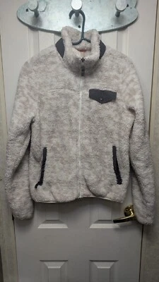 Gerry Womens Fuzzy Furry Full Zip Sherpa Sweater White & Grey- Size Small - Image 1 of 4