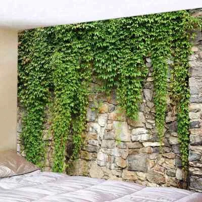 Green Plant Stone brick Extra Large Tapestry Wall Hanging Background Fabric 50s - Image 1 of 4