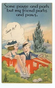 Parken Auto Off Color Risque Comic Art Humor Postkarte - Bild 1 von 2