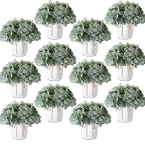 12 Set Artificial Hydrangea Flowers and Plastic Vases Set Centerpieces Table ... - Picture 1 of 6