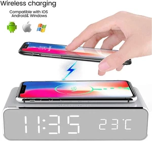 Digital Alarm Clock with Wireless Charging 2 in 1 Bedside Alarm Clocks Bedside - Picture 1 of 5