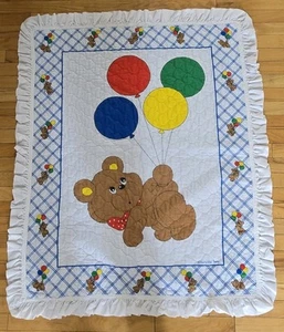 Thats Our Baby Quilted Ruffled Blanket Teddy Bear With Balloons Primary Colors  - Picture 1 of 7