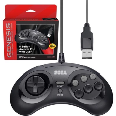 SEGA Genesis 8-button Arcade USB Pad Black Retro-Bit - Image 1 of 4