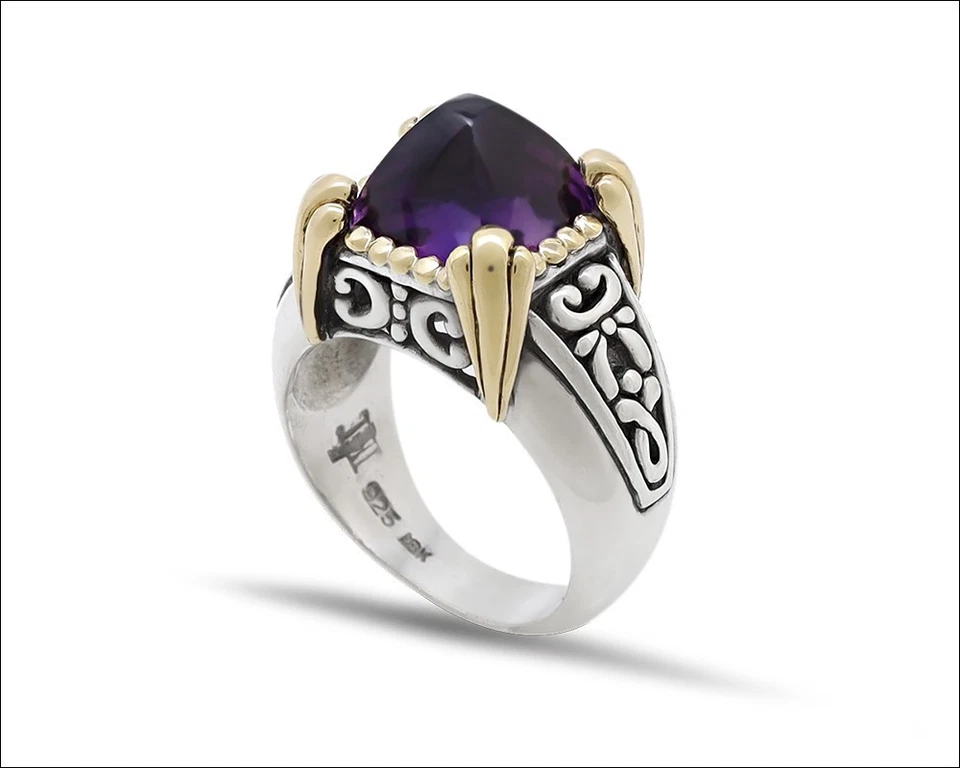 Anillo de amatista genuino John Hardy de plata esterlina y oro de 18 quilates - tamaño - 5,5 Foto 1 de 1