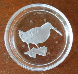 Val St Lambert Spiel Vögel Waldschnepfe Intaglio geschliffen Kristall Untersetzer - Bild 1 von 4