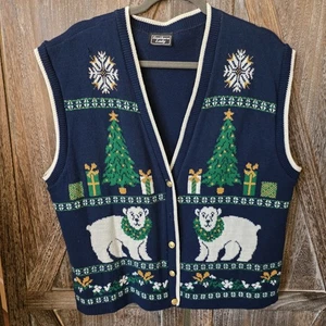 Suéter para mujer Southern Lady azul marino estampado navideño osos polares chaleco de Navidad - Imagen 1 de 6