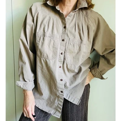 Pliegues caqui abotonados de algodón vintage años 90 para mujer talla L estilo minimalista otoño Foto 1 de 4