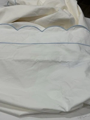 Matouk 600 нитей хлопок полный / королева пододеяльник белый / синий зубчатый - Изображение 1 из 4