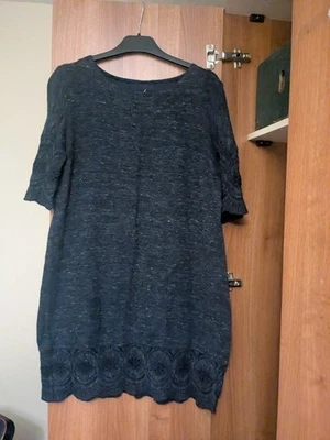 White Stuff Ladies Grey Short Sleeve Linen Blend Knit Dress Size 14 UK - Image 1 of 4