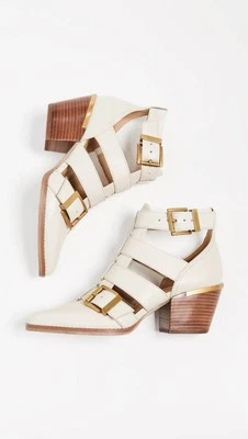 MICHAEL MICHAEL KORS Women's Cream Griffin Leather Buckle Strappy Booties Sz 8 - Image 1 of 4