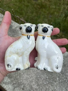 Staffordshire Pottery Antique Figure Model 19th Century Dog Pugs - Picture 1 of 8