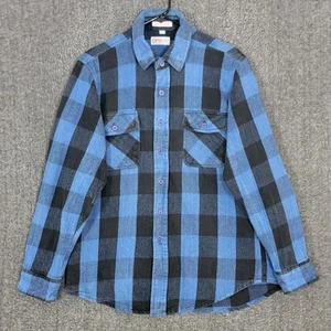 Vintage 80s 90s Campus Shirt Mens Large Blue Black Heavyweight Flannel Grunge - Picture 1 of 12