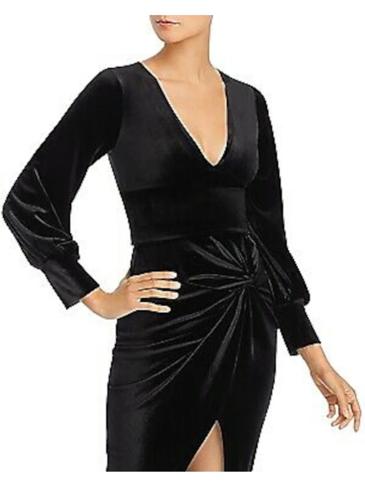 Aqua Womens Black Velvet V-neck Blouse Crop Top Shirt M 5489