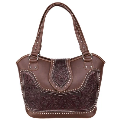 Montana West Concealed Carry Western Tooled Leather Purse - Coffee - Image 1 of 4